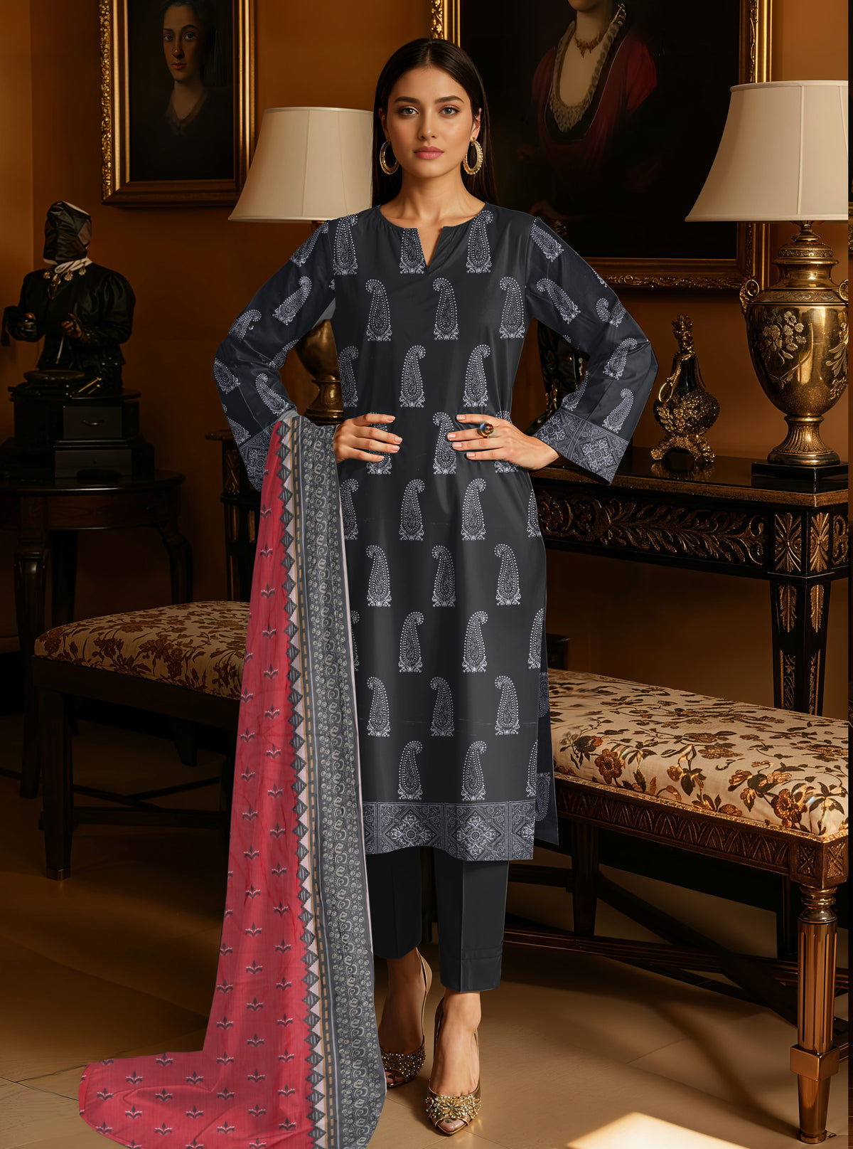 3 Piece -Summer Digital Printed Suit 382
