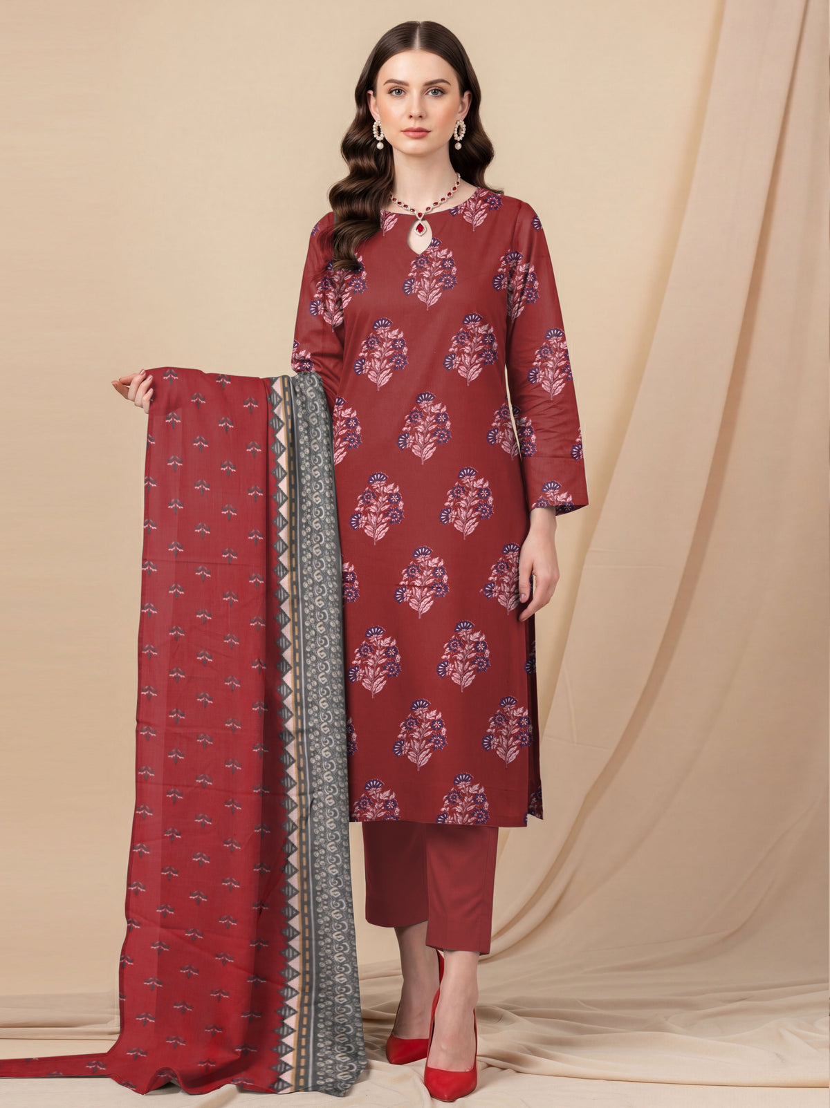 3 Piece -Summer Digital Printed Suit 398