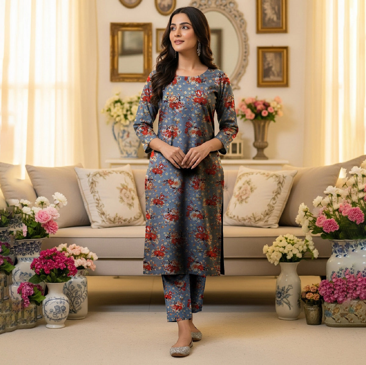 2 Piece Unstitched  Cotton Digital Print Ds # 125
